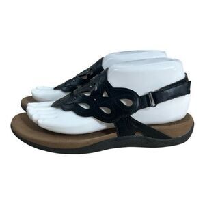 Rockport Women Ridge Black Sling Back Sandals Size 6.5 Flats Casual Comfort
